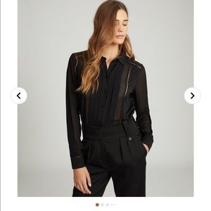 NWT Reiss Black Arin Sheer Panel Shirt Size Small